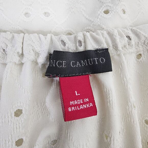 Vince Camuto Top Womens Large White Eyelet Cottagecore Short Slit Sleeve Ties - Picture 7 of 8